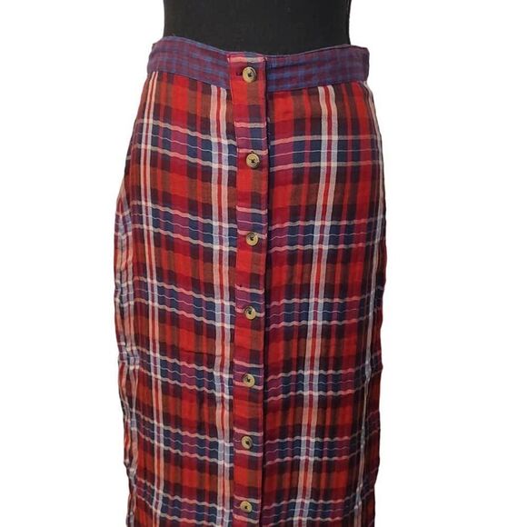 Urban Outfitters Plaid Midi Button Front Lightweight Pencil Skirt Small - Picture 3 of 6